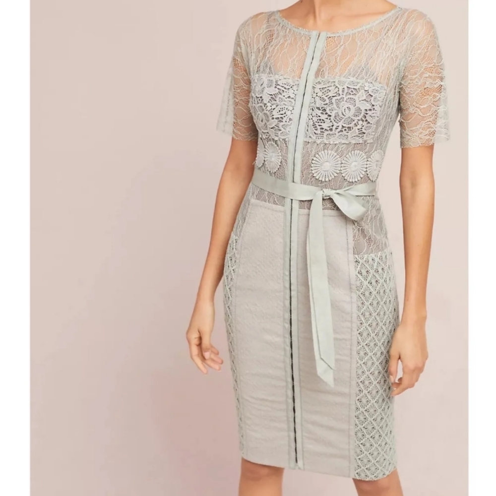 Anthropologie beguile Byron Lars Carissima Lace Gray Sheath Dress Plus Size 16